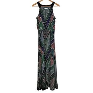 Calvin Klein Maxi Dress Womens Sz Medium Black Geo Printed Jersey Knit Halter